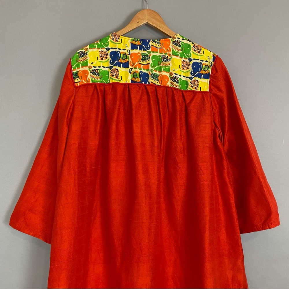 Vintage Caftan Dress Maxi Women‎ Kaftan Muumuu Elephants Reddish Orange Zip-Up - Picture 4 of 15